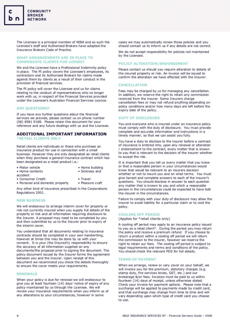 Able Finance Services guide page four